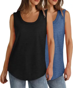 BZGTZT 2 Pack Womens Round Neck Plus Size Tank Tops Casual Loose Tunic Top Sleeveless T Shirts Daily Blouses Solid Tee