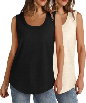 BZGTZT 2 Pack Womens Round Neck Plus Size Tank Tops Casual Loose Tunic Top Sleeveless T Shirts Daily Blouses Solid Tee