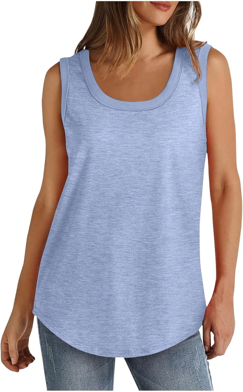 BZGTZT 2 Pack Womens Round Neck Plus Size Tank Tops Casual Loose Tunic Top Sleeveless T Shirts Daily Blouses Solid Tee