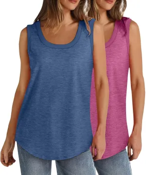 BZGTZT 2 Pack Womens Round Neck Plus Size Tank Tops Casual Loose Tunic Top Sleeveless T Shirts Daily Blouses Solid Tee