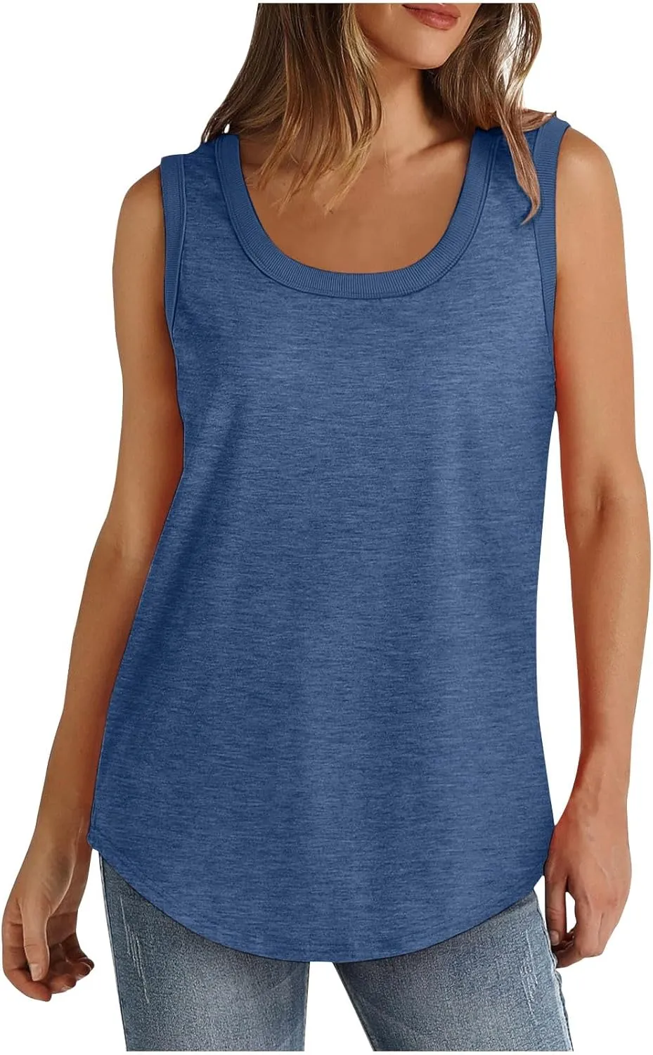 BZGTZT 2 Pack Womens Round Neck Plus Size Tank Tops Casual Loose Tunic Top Sleeveless T Shirts Daily Blouses Solid Tee