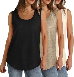 BZGTZT 3 Pack Womens Round Neck Plus Size Tank Tops Casual Tunic Top Sleeveless Loose T Shirts Daily Blouses Solid Tee