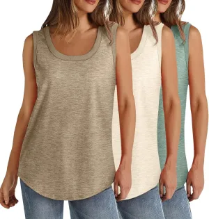 BZGTZT 3 Pack Womens Round Neck Plus Size Tank Tops Casual Tunic Top Sleeveless Loose T Shirts Daily Blouses Solid Tee