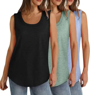 BZGTZT 3 Pack Womens Round Neck Plus Size Tank Tops Casual Tunic Top Sleeveless Loose T Shirts Daily Blouses Solid Tee