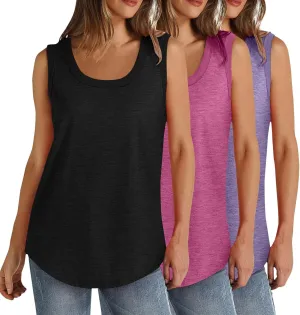 BZGTZT 3 Pack Womens Round Neck Plus Size Tank Tops Casual Tunic Top Sleeveless Loose T Shirts Daily Blouses Solid Tee