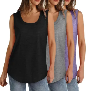 BZGTZT 3 Pack Womens Round Neck Plus Size Tank Tops Casual Tunic Top Sleeveless Loose T Shirts Daily Blouses Solid Tee