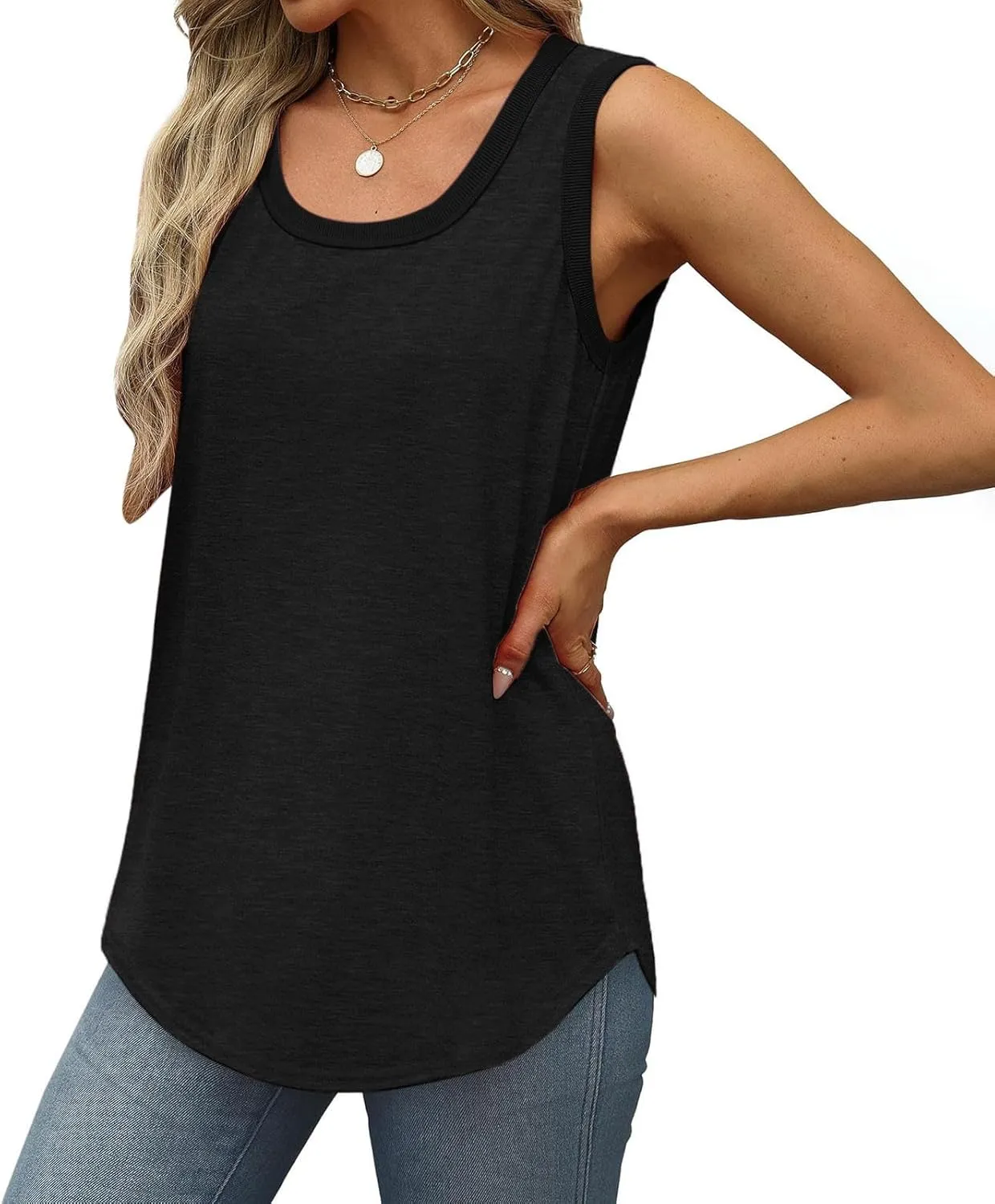 BZGTZT 3 Pack Womens Round Neck Plus Size Tank Tops Casual Tunic Top Sleeveless Loose T Shirts Daily Blouses Solid Tee