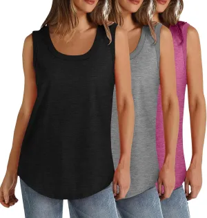 BZGTZT 3 Pack Womens Round Neck Plus Size Tank Tops Casual Tunic Top Sleeveless Loose T Shirts Daily Blouses Solid Tee