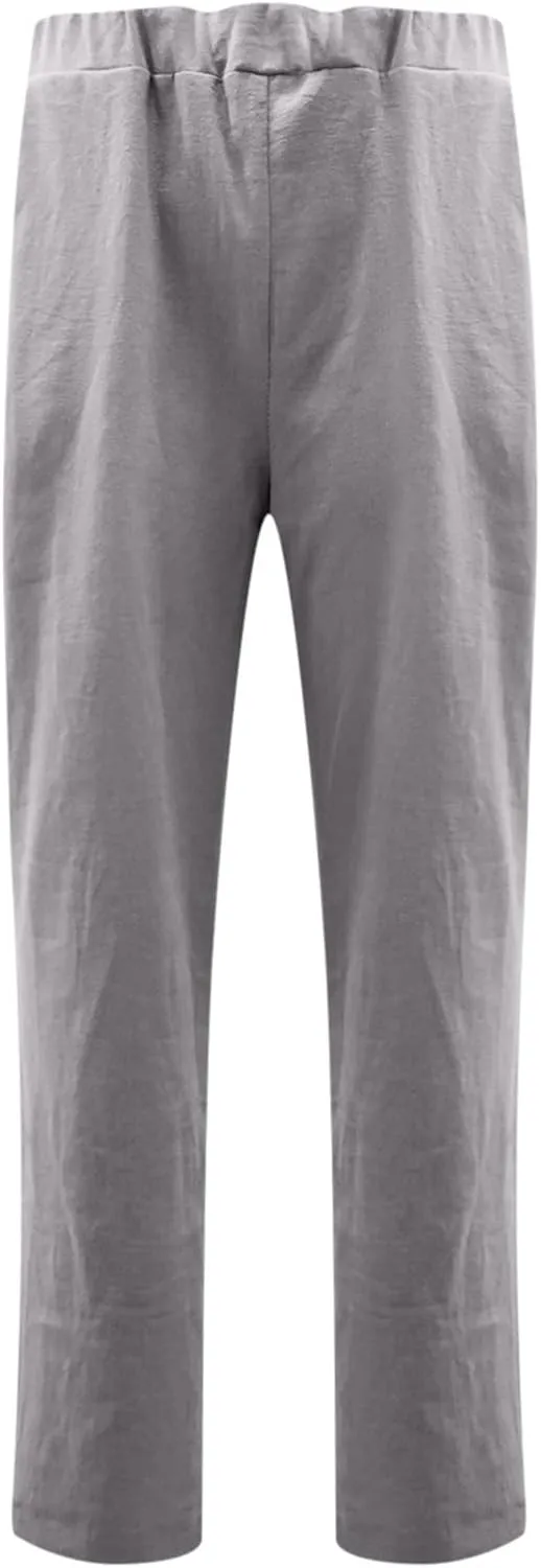 BZGTZT Linen Pants for Women Casual Loose Elastic High Waist Straight-Leg Pants Lightweight Loungewear Trousers with Pocket
