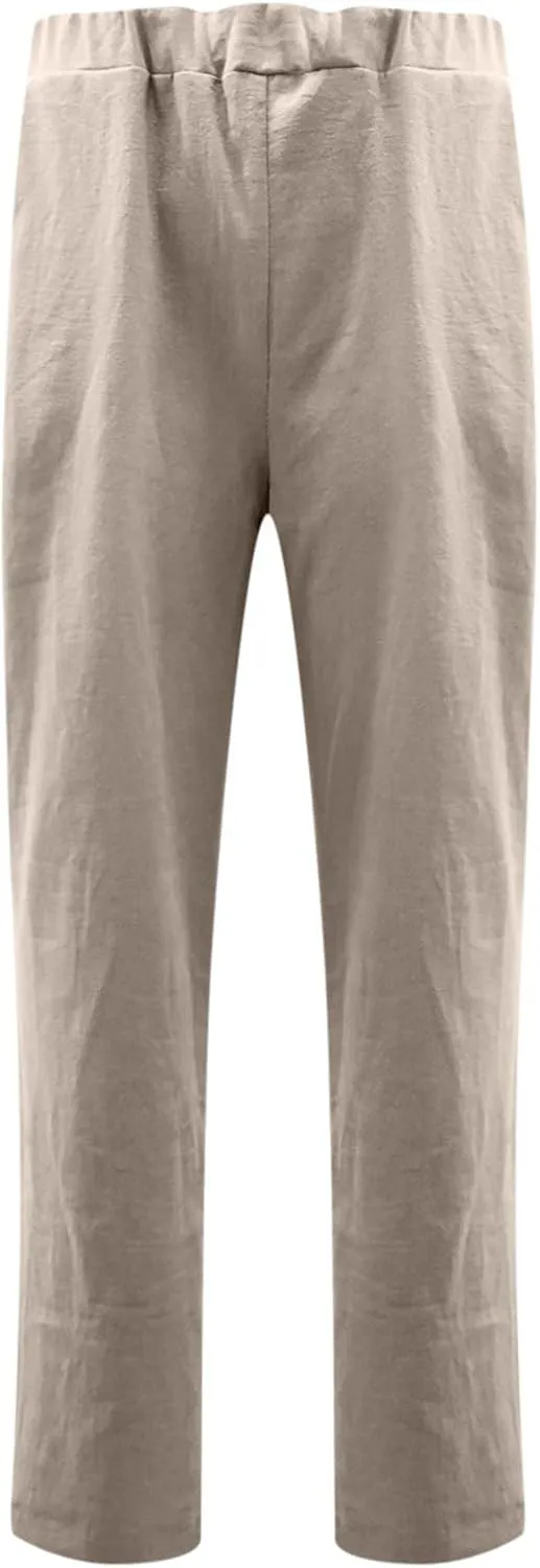 BZGTZT Linen Pants for Women Casual Loose Elastic High Waist Straight-Leg Pants Lightweight Loungewear Trousers with Pocket