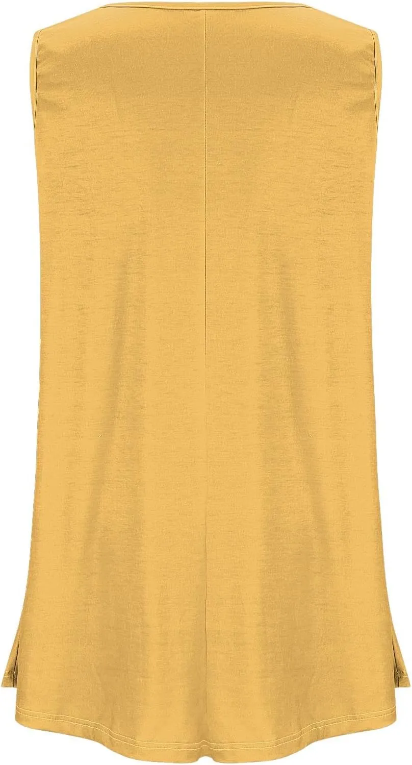 BZGTZT Plus Size Sleeveless Tank Tops for Womens Casual Summer Tunic Top Loose Crew Neck T Shirts Pleated Basic Solid Tee
