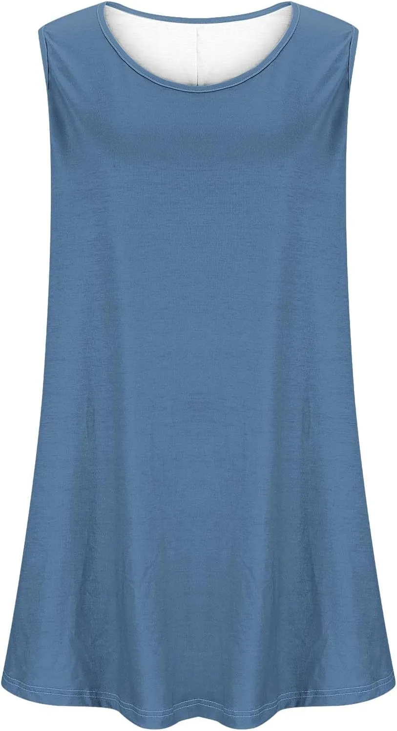 BZGTZT Plus Size Sleeveless Tank Tops for Womens Casual Summer Tunic Top Loose Crew Neck T Shirts Pleated Basic Solid Tee
