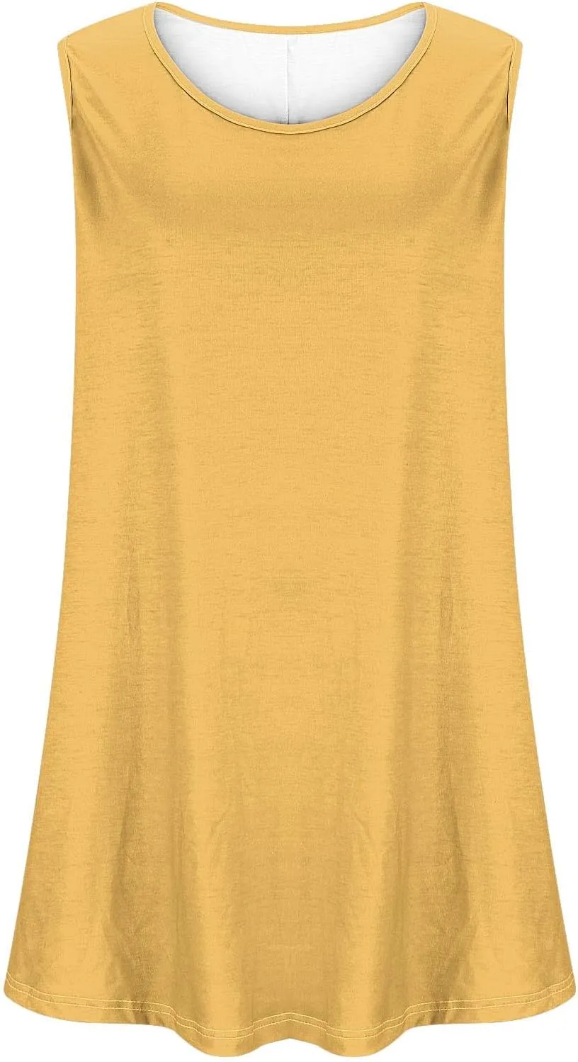 BZGTZT Plus Size Sleeveless Tank Tops for Womens Casual Summer Tunic Top Loose Crew Neck T Shirts Pleated Basic Solid Tee
