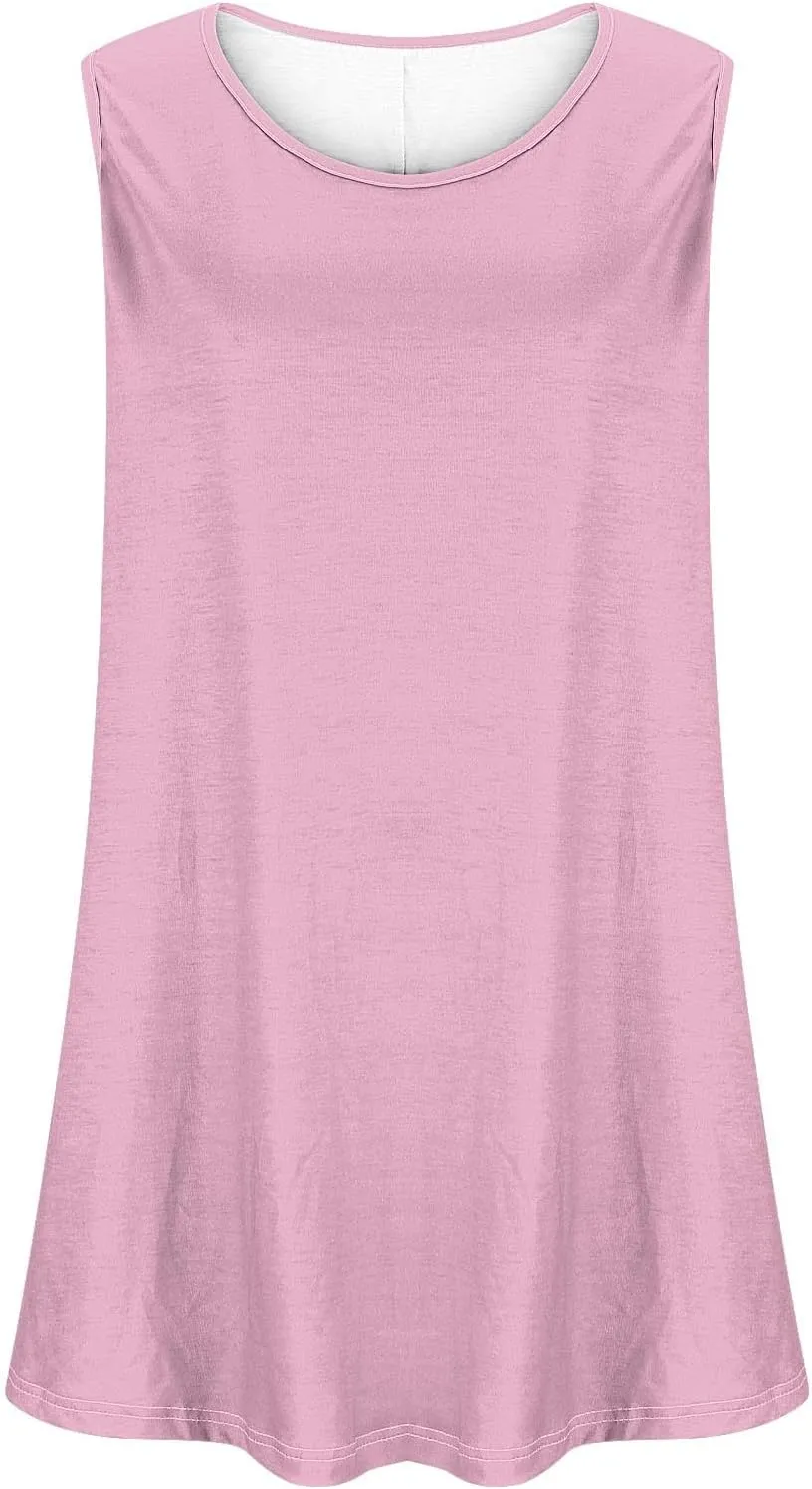 BZGTZT Plus Size Sleeveless Tank Tops for Womens Casual Summer Tunic Top Loose Crew Neck T Shirts Pleated Basic Solid Tee