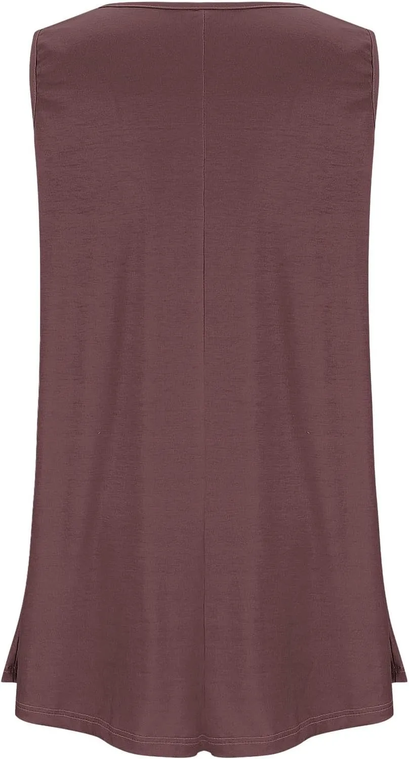 BZGTZT Plus Size Sleeveless Tank Tops for Womens Casual Summer Tunic Top Loose Crew Neck T Shirts Pleated Basic Solid Tee