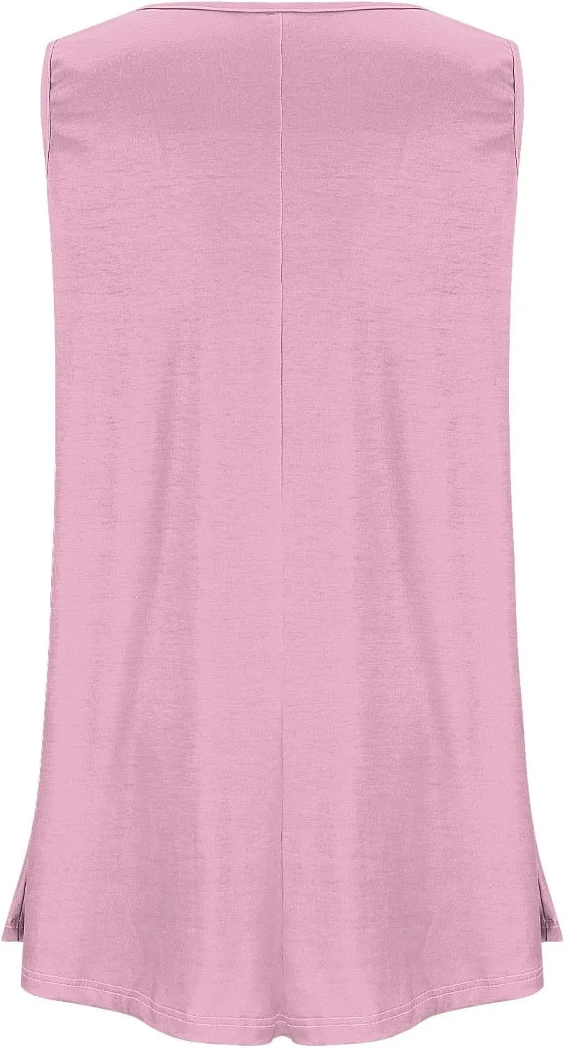 BZGTZT Plus Size Sleeveless Tank Tops for Womens Casual Summer Tunic Top Loose Crew Neck T Shirts Pleated Basic Solid Tee