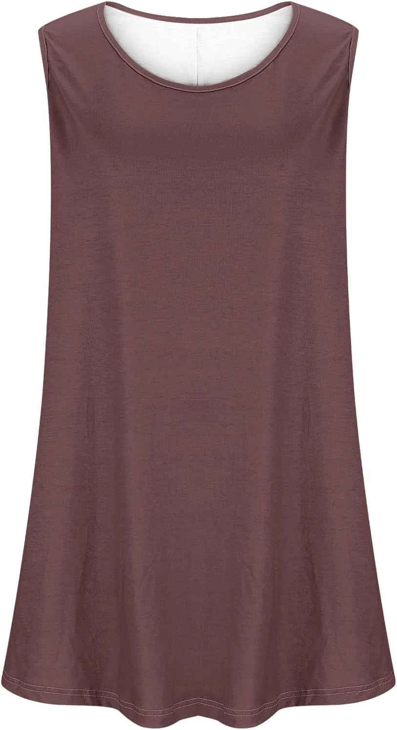 BZGTZT Plus Size Sleeveless Tank Tops for Womens Casual Summer Tunic Top Loose Crew Neck T Shirts Pleated Basic Solid Tee