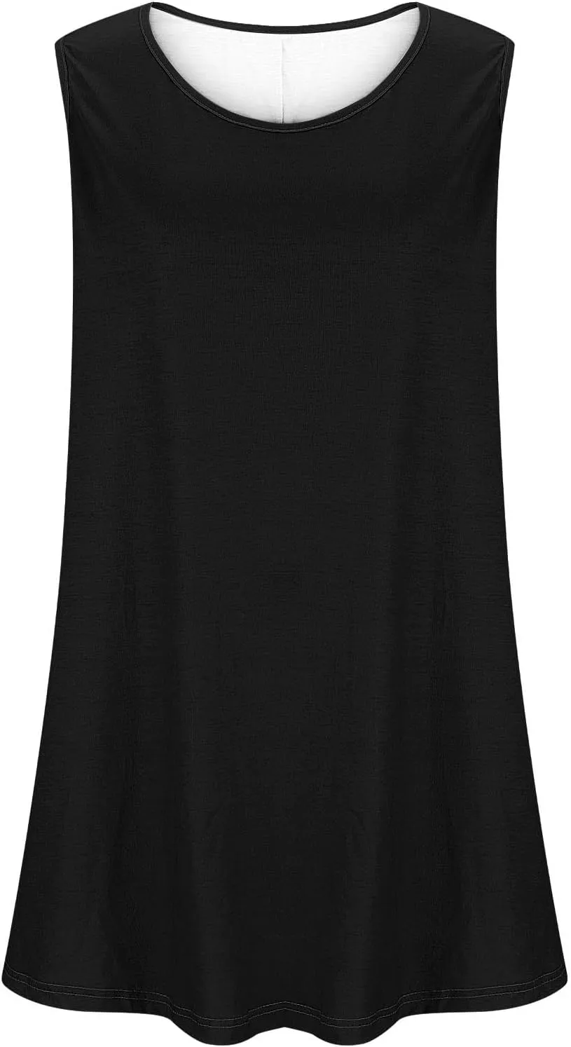 BZGTZT Plus Size Sleeveless Tank Tops for Womens Casual Summer Tunic Top Loose Crew Neck T Shirts Pleated Basic Solid Tee