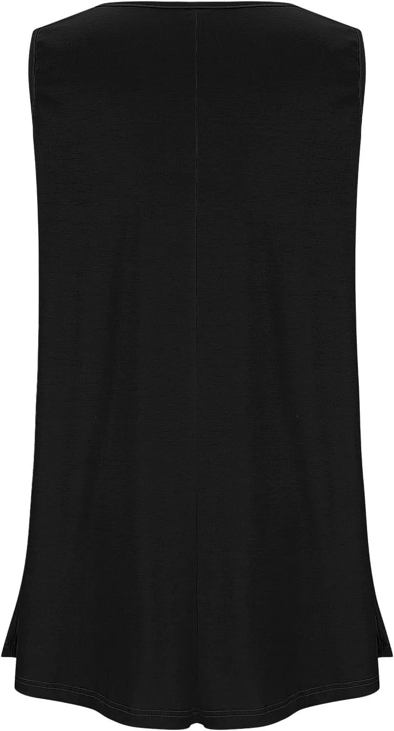 BZGTZT Plus Size Sleeveless Tank Tops for Womens Casual Summer Tunic Top Loose Crew Neck T Shirts Pleated Basic Solid Tee