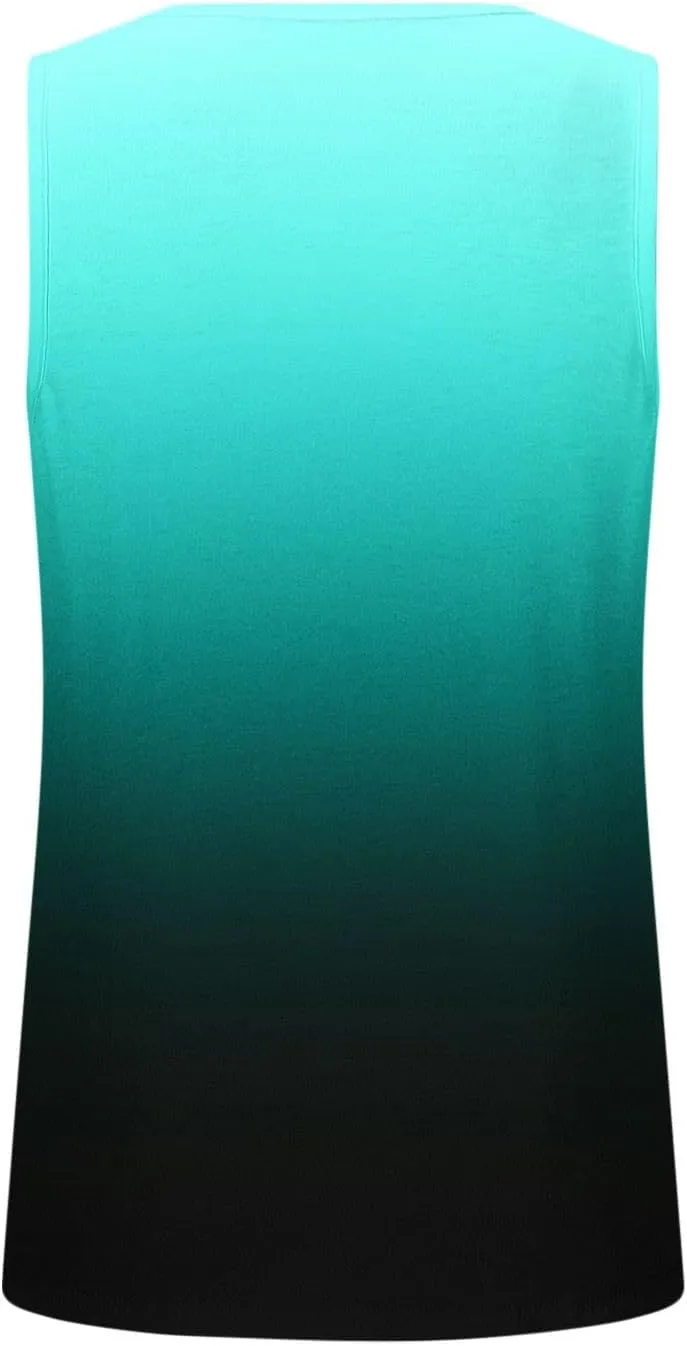 BZGTZT Sleeveless Round Neck Tank Tops for Women Plus Size Causal Trendy Gradient Tunic Top Loose Fit Pleated Shirts