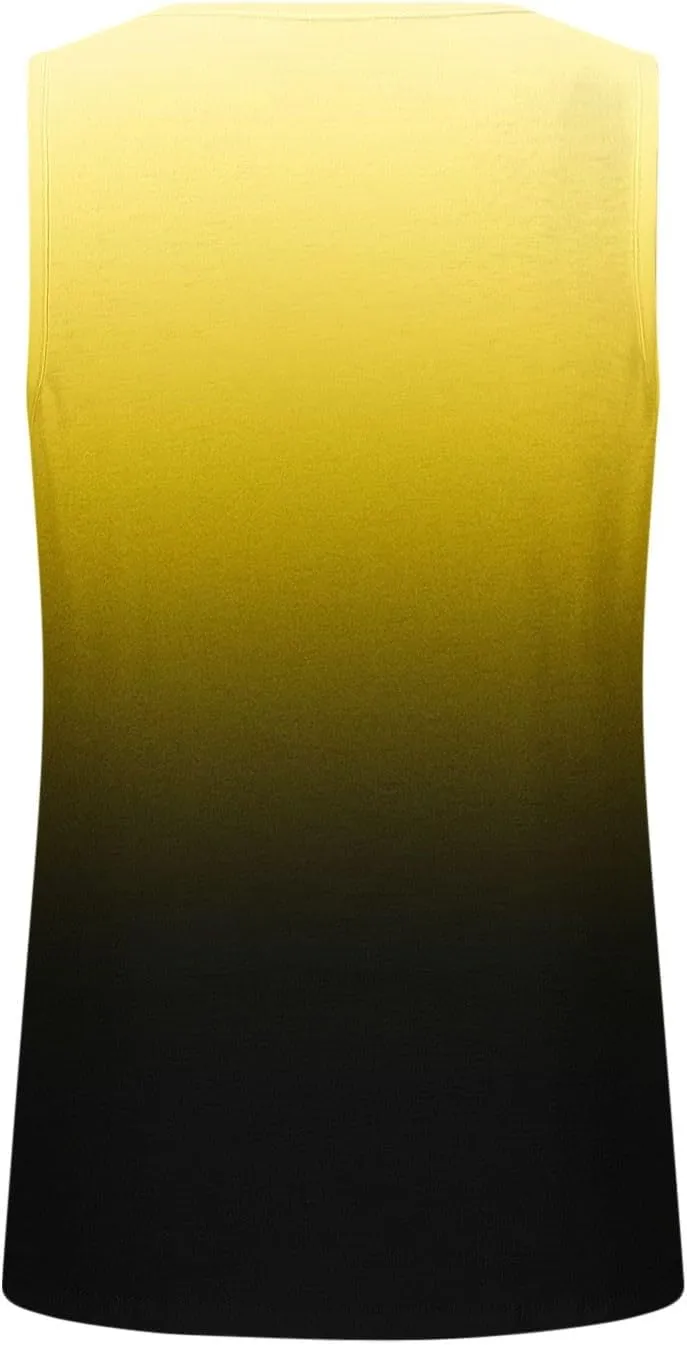 BZGTZT Sleeveless Round Neck Tank Tops for Women Plus Size Causal Trendy Gradient Tunic Top Loose Fit Pleated Shirts