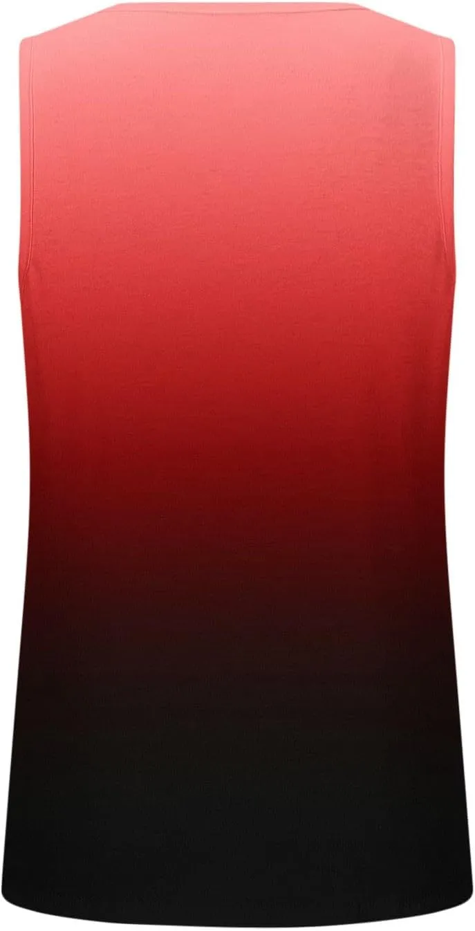 BZGTZT Sleeveless Round Neck Tank Tops for Women Plus Size Causal Trendy Gradient Tunic Top Loose Fit Pleated Shirts