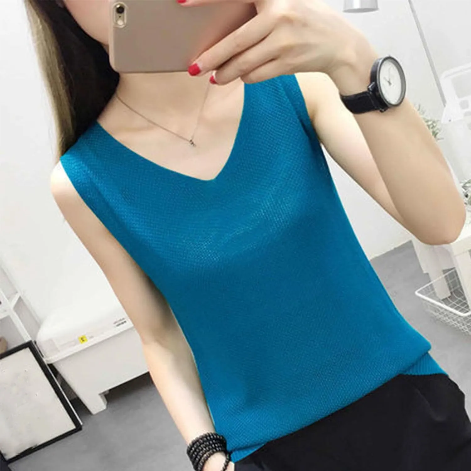 BZGTZT Summer Tank Tops for Women Loose Fit Plus Size Casual T Shirts V Neck Sleeveless Top Eyelet Flowy Soft Blouses