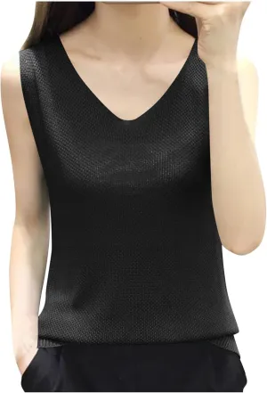 BZGTZT Summer Tank Tops for Women Loose Fit Plus Size Casual T Shirts V Neck Sleeveless Top Eyelet Flowy Soft Blouses