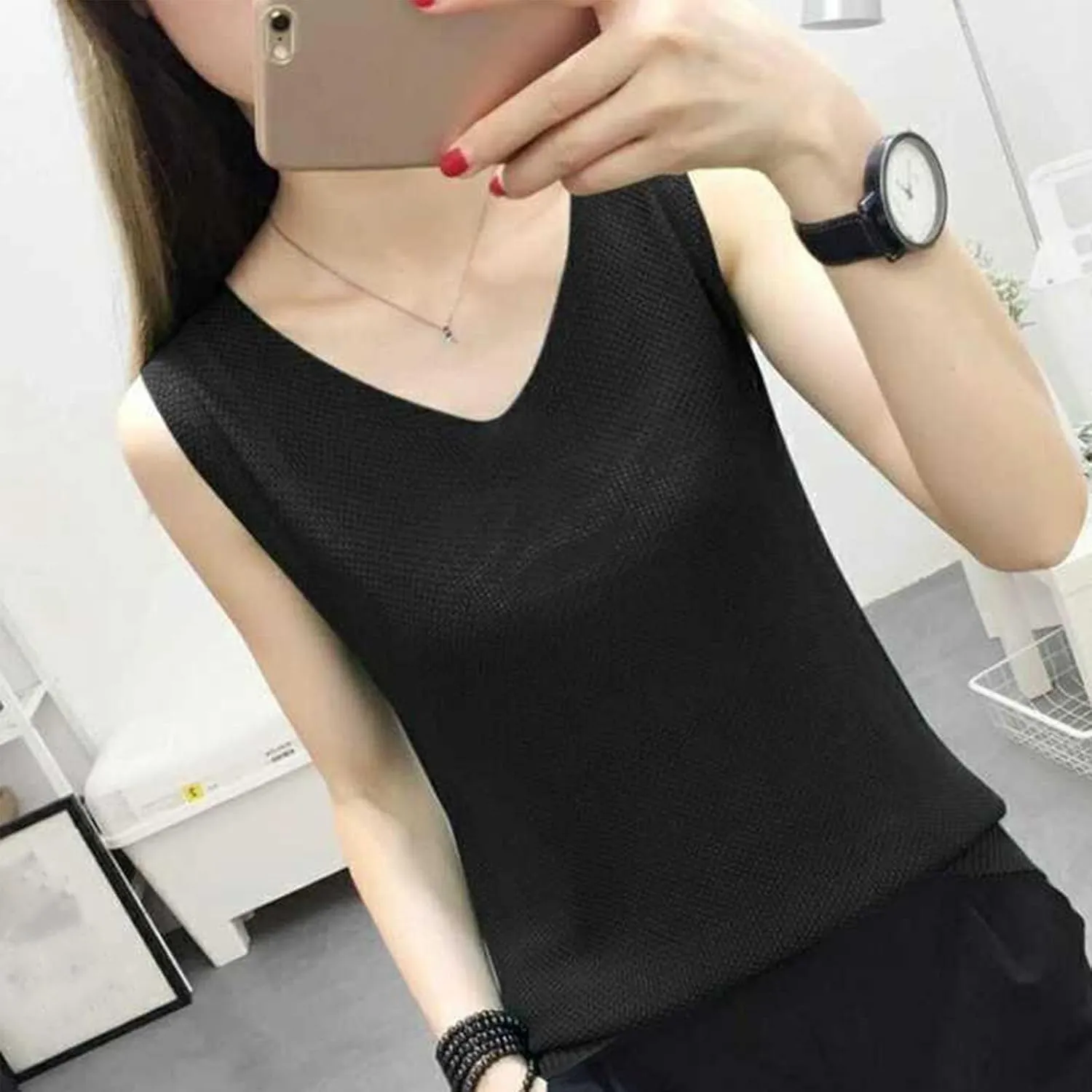 BZGTZT Summer Tank Tops for Women Loose Fit Plus Size Casual T Shirts V Neck Sleeveless Top Eyelet Flowy Soft Blouses