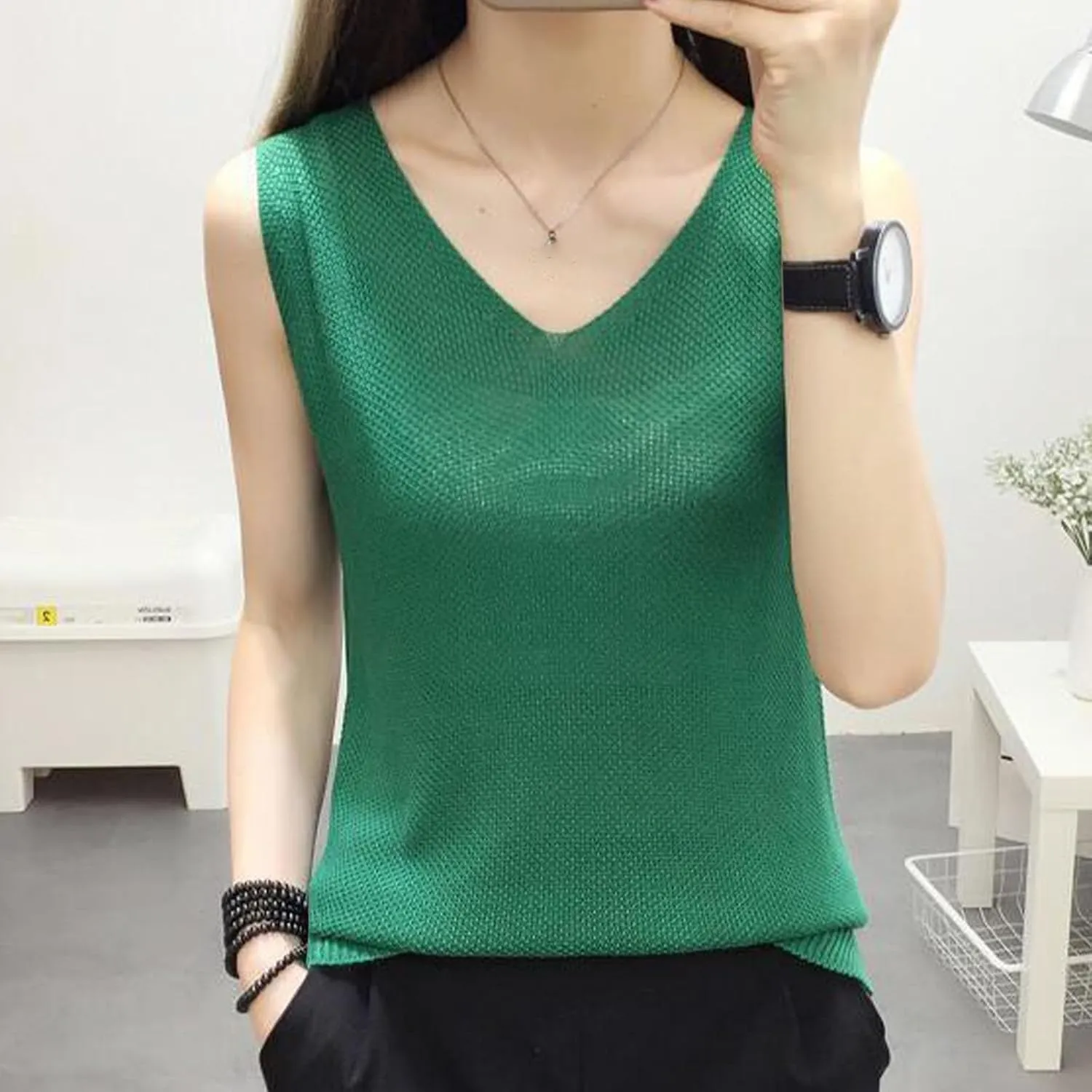 BZGTZT Summer Tank Tops for Women Loose Fit Plus Size Casual T Shirts V Neck Sleeveless Top Eyelet Flowy Soft Blouses