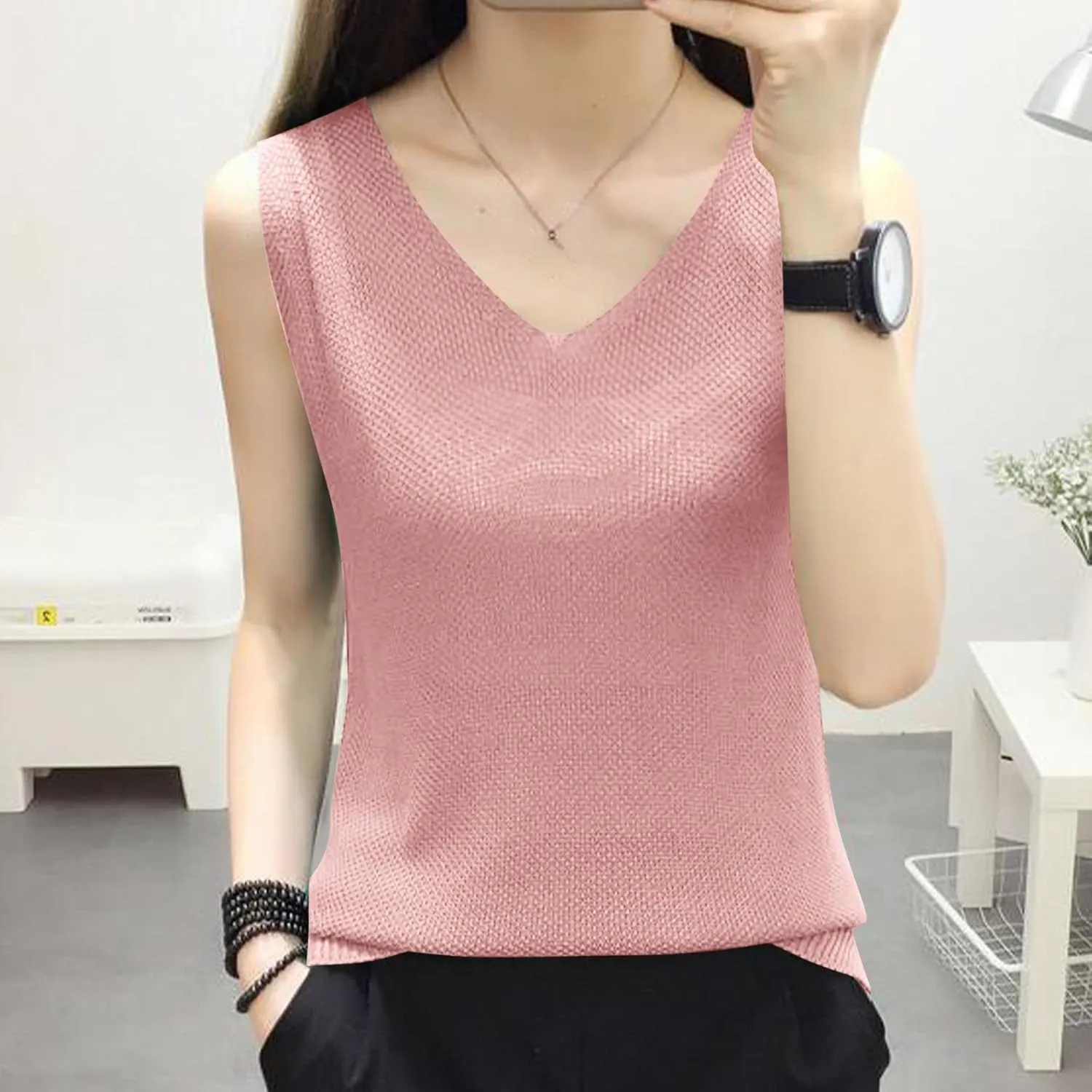 BZGTZT Summer Tank Tops for Women Loose Fit Plus Size Casual T Shirts V Neck Sleeveless Top Eyelet Flowy Soft Blouses