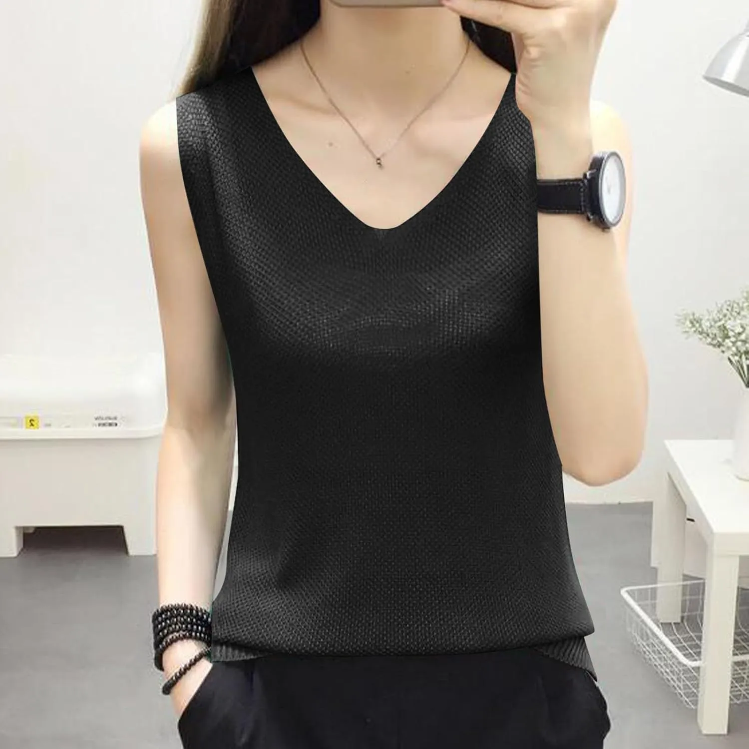 BZGTZT Summer Tank Tops for Women Loose Fit Plus Size Casual T Shirts V Neck Sleeveless Top Eyelet Flowy Soft Blouses