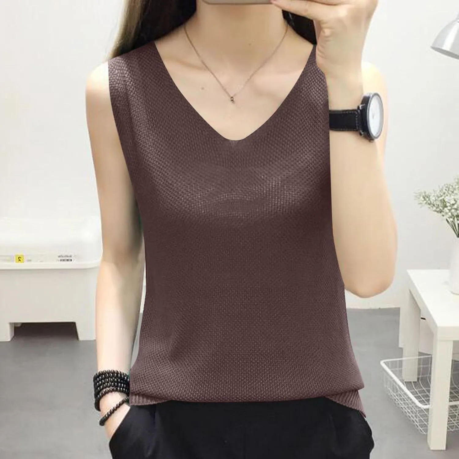 BZGTZT Summer Tank Tops for Women Loose Fit Plus Size Casual T Shirts V Neck Sleeveless Top Eyelet Flowy Soft Blouses