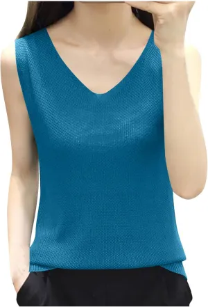 BZGTZT Summer Tank Tops for Women Loose Fit Plus Size Casual T Shirts V Neck Sleeveless Top Eyelet Flowy Soft Blouses