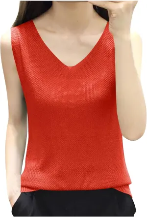 BZGTZT Summer Tank Tops for Women Loose Fit Plus Size Casual T Shirts V Neck Sleeveless Top Eyelet Flowy Soft Blouses