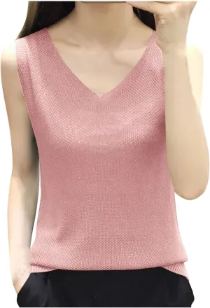 BZGTZT Summer Tank Tops for Women Loose Fit Plus Size Casual T Shirts V Neck Sleeveless Top Eyelet Flowy Soft Blouses