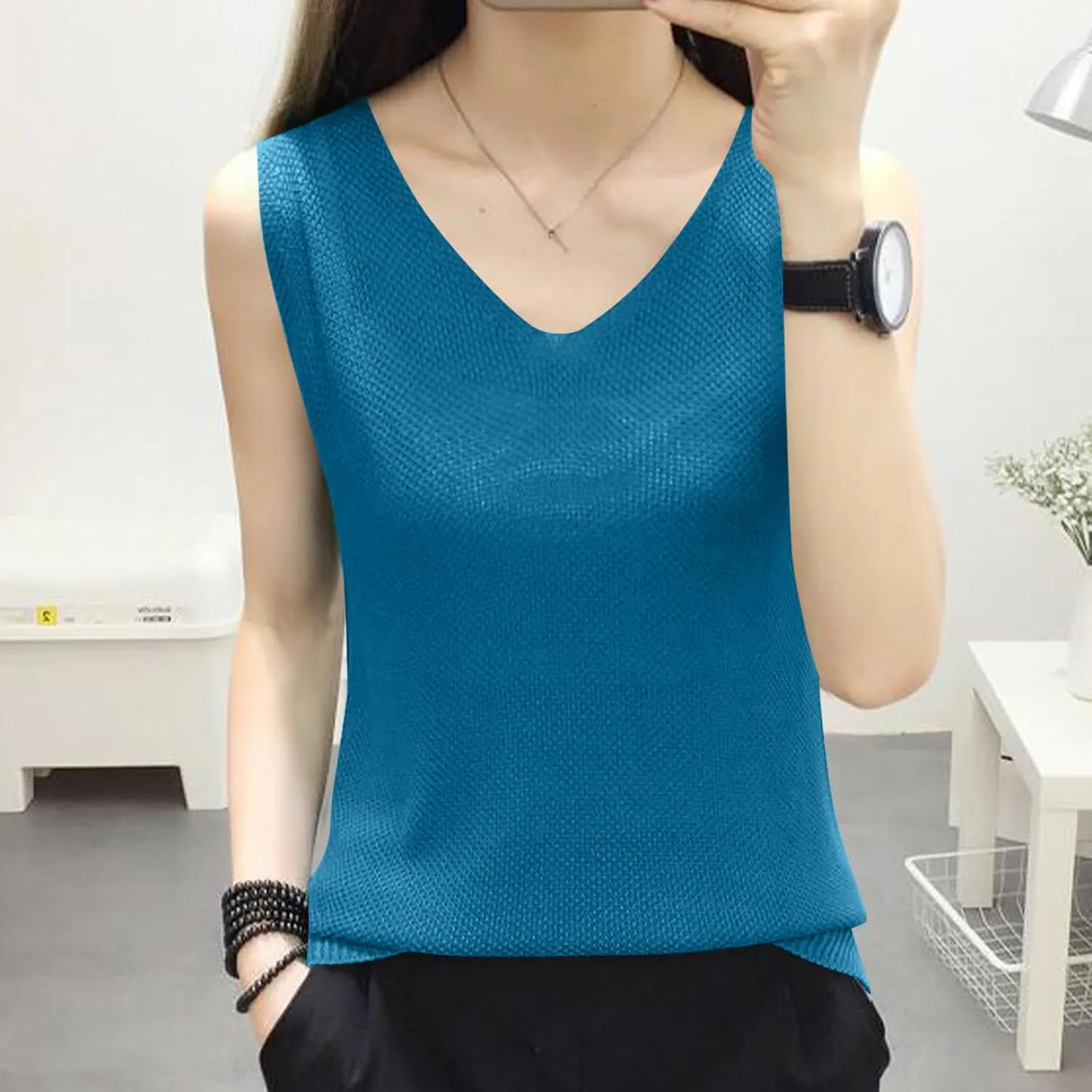 BZGTZT Summer Tank Tops for Women Loose Fit Plus Size Casual T Shirts V Neck Sleeveless Top Eyelet Flowy Soft Blouses