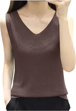 BZGTZT Summer Tank Tops for Women Loose Fit Plus Size Casual T Shirts V Neck Sleeveless Top Eyelet Flowy Soft Blouses
