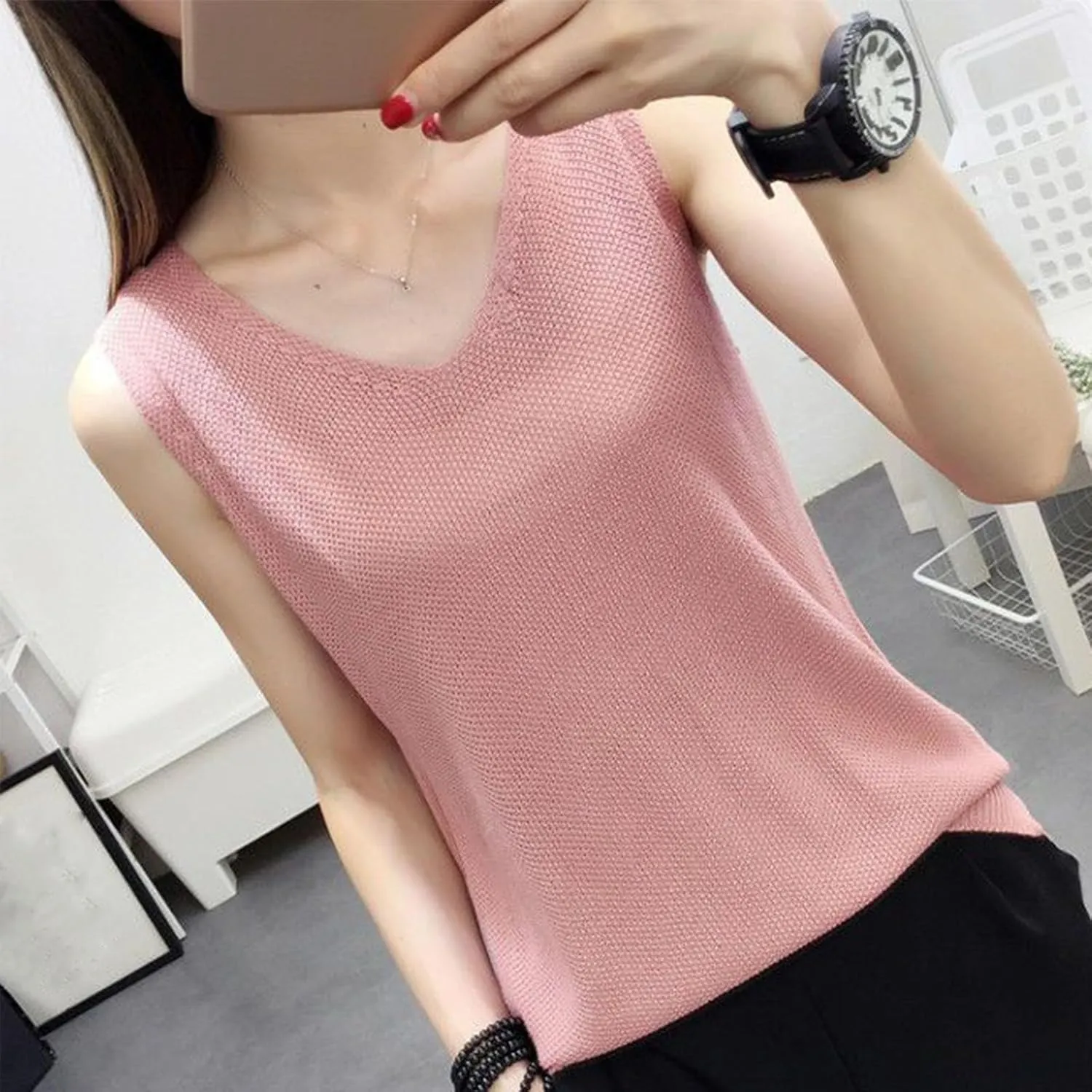 BZGTZT Summer Tank Tops for Women Loose Fit Plus Size Casual T Shirts V Neck Sleeveless Top Eyelet Flowy Soft Blouses