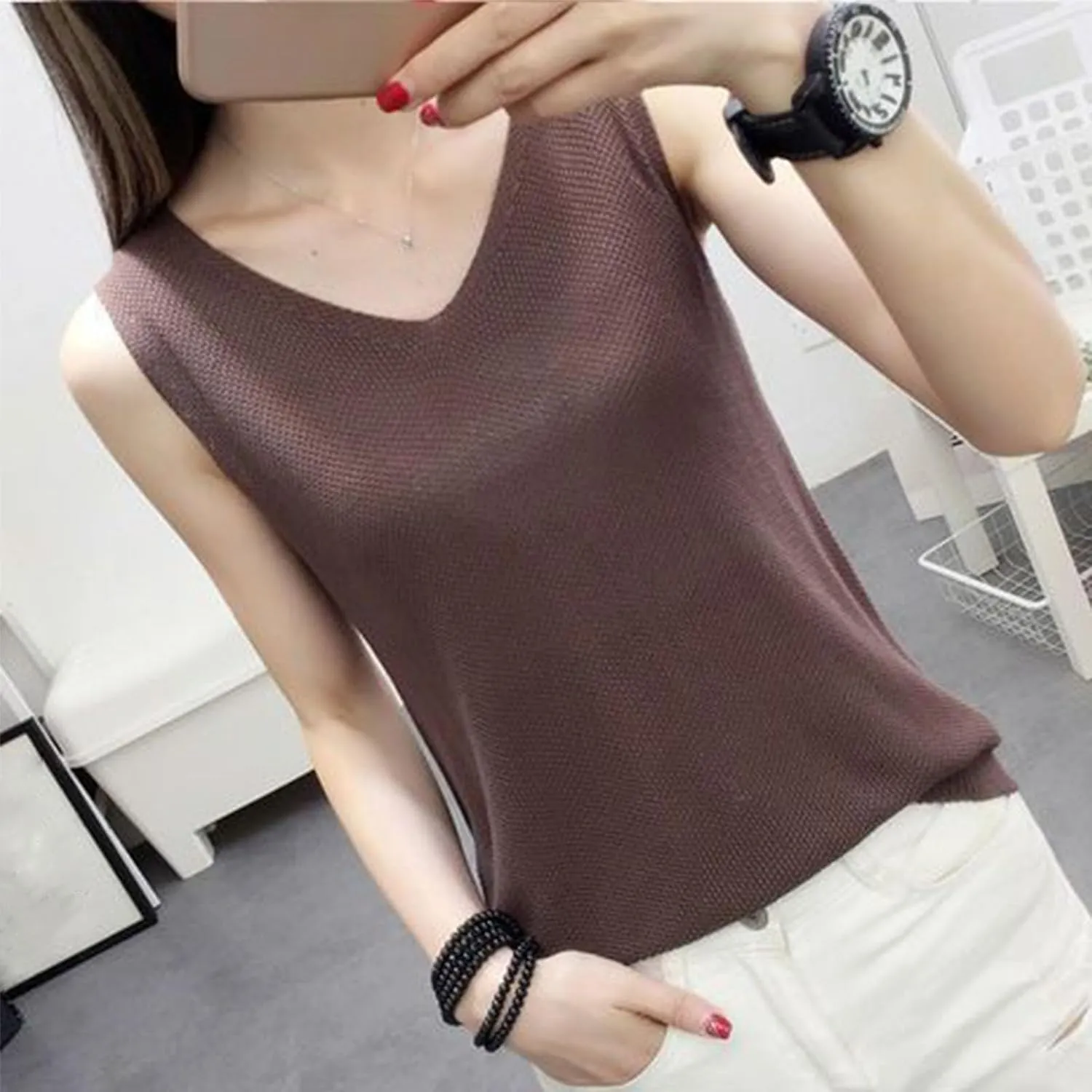 BZGTZT Summer Tank Tops for Women Loose Fit Plus Size Casual T Shirts V Neck Sleeveless Top Eyelet Flowy Soft Blouses