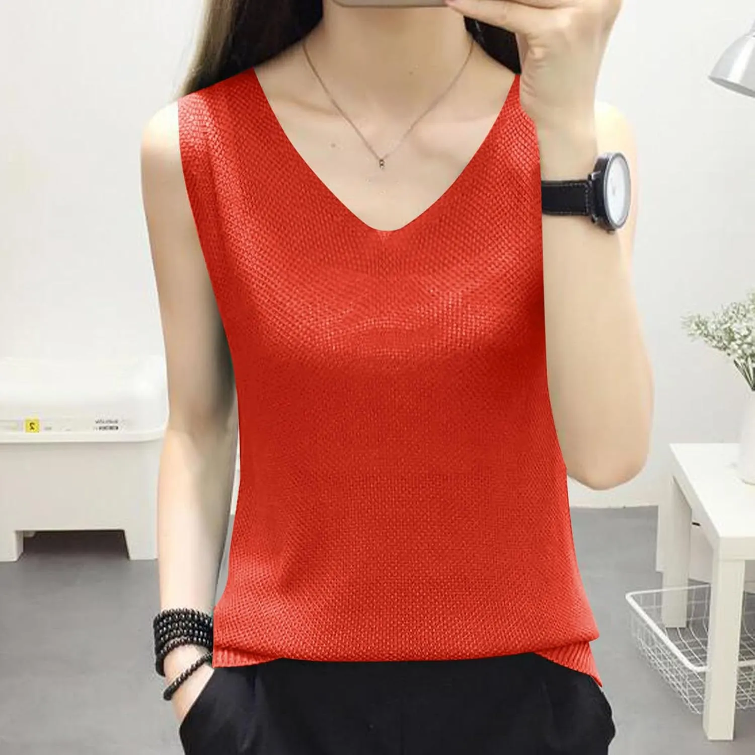BZGTZT Summer Tank Tops for Women Loose Fit Plus Size Casual T Shirts V Neck Sleeveless Top Eyelet Flowy Soft Blouses