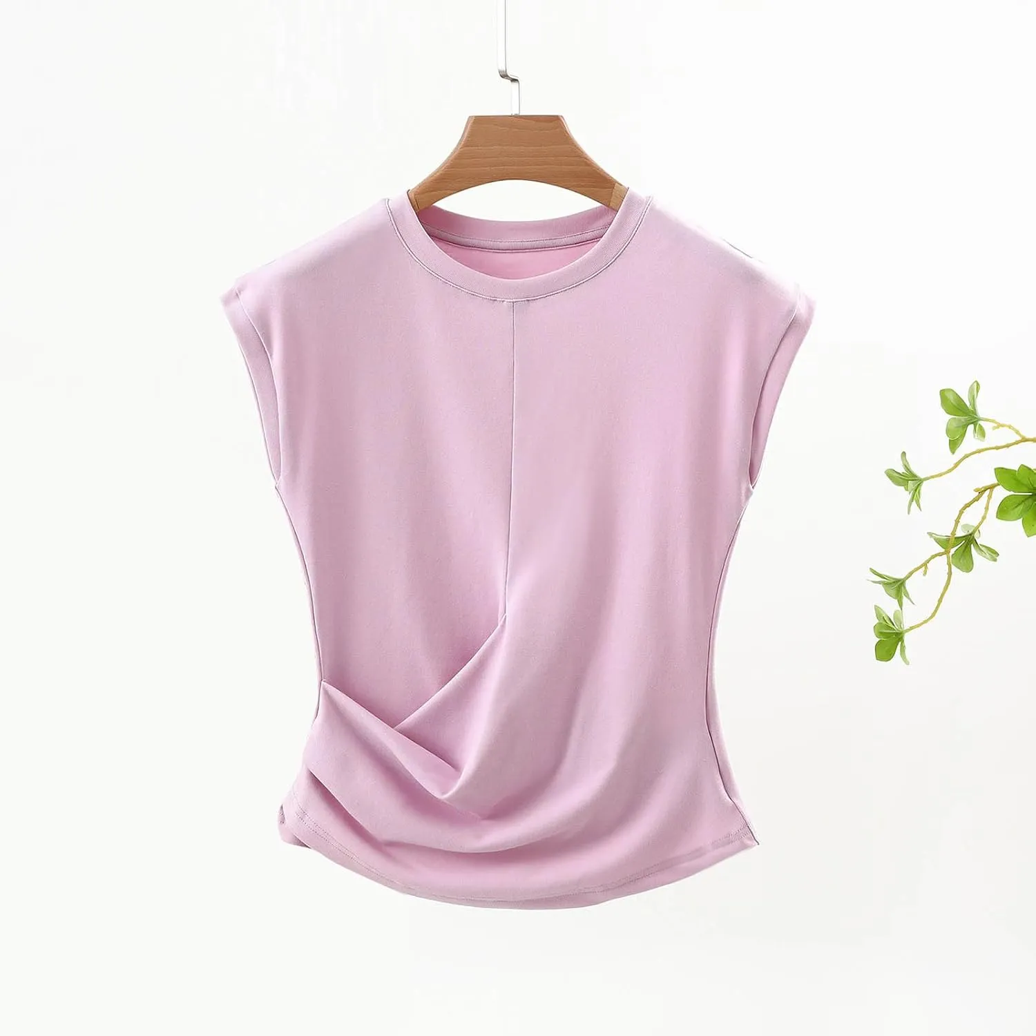 BZGTZT Womens Cap Sleeve T-Shirt Casual Loose Ruched Tank Tops Round Neck Basic Cami Trendy Business Work Tee Blouses