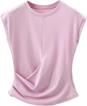 BZGTZT Womens Cap Sleeve T-Shirt Casual Loose Ruched Tank Tops Round Neck Basic Cami Trendy Business Work Tee Blouses