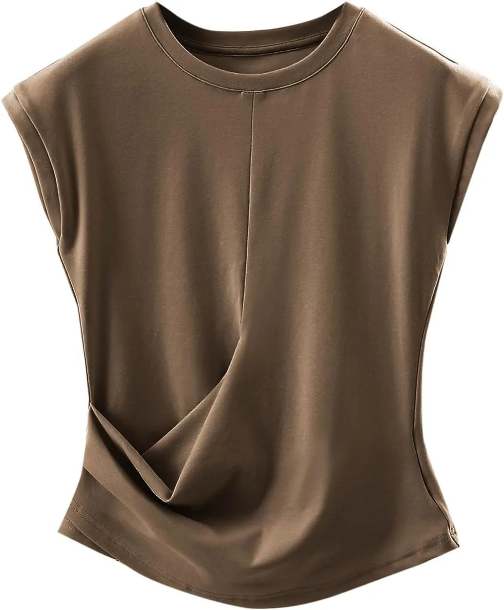 BZGTZT Womens Cap Sleeve T-Shirt Casual Loose Ruched Tank Tops Round Neck Basic Cami Trendy Business Work Tee Blouses