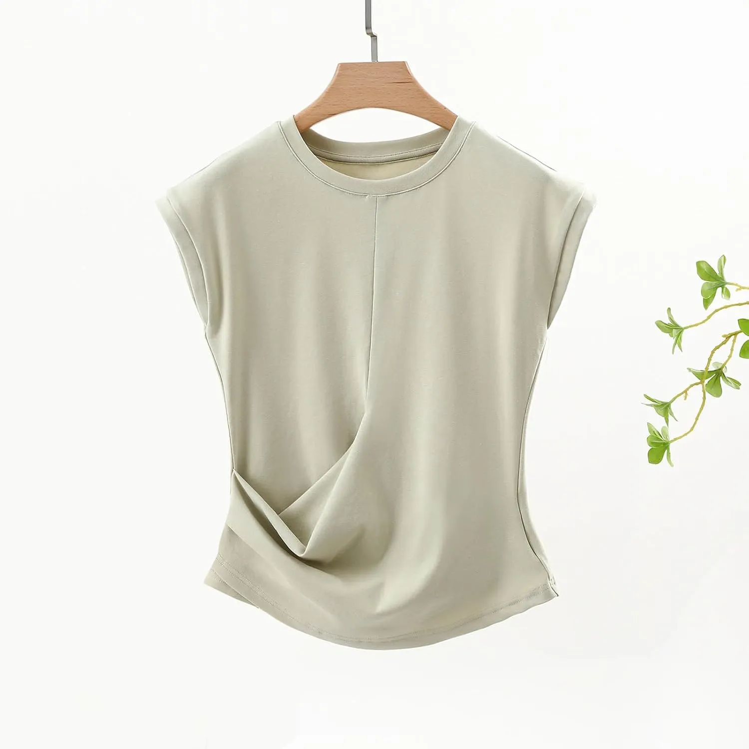 BZGTZT Womens Cap Sleeve T-Shirt Casual Loose Ruched Tank Tops Round Neck Basic Cami Trendy Business Work Tee Blouses