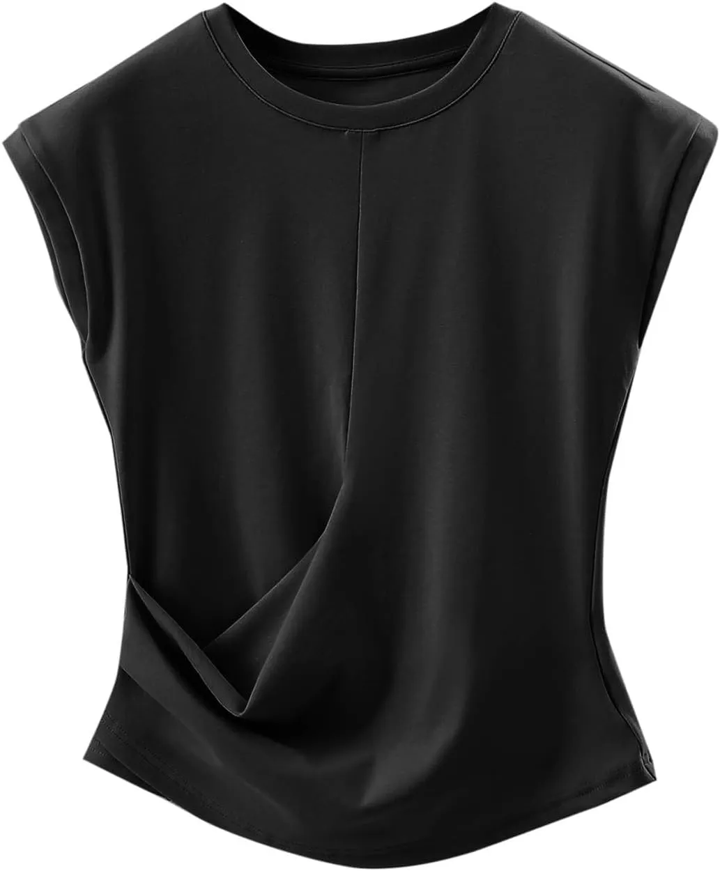 BZGTZT Womens Cap Sleeve T-Shirt Casual Loose Ruched Tank Tops Round Neck Basic Cami Trendy Business Work Tee Blouses