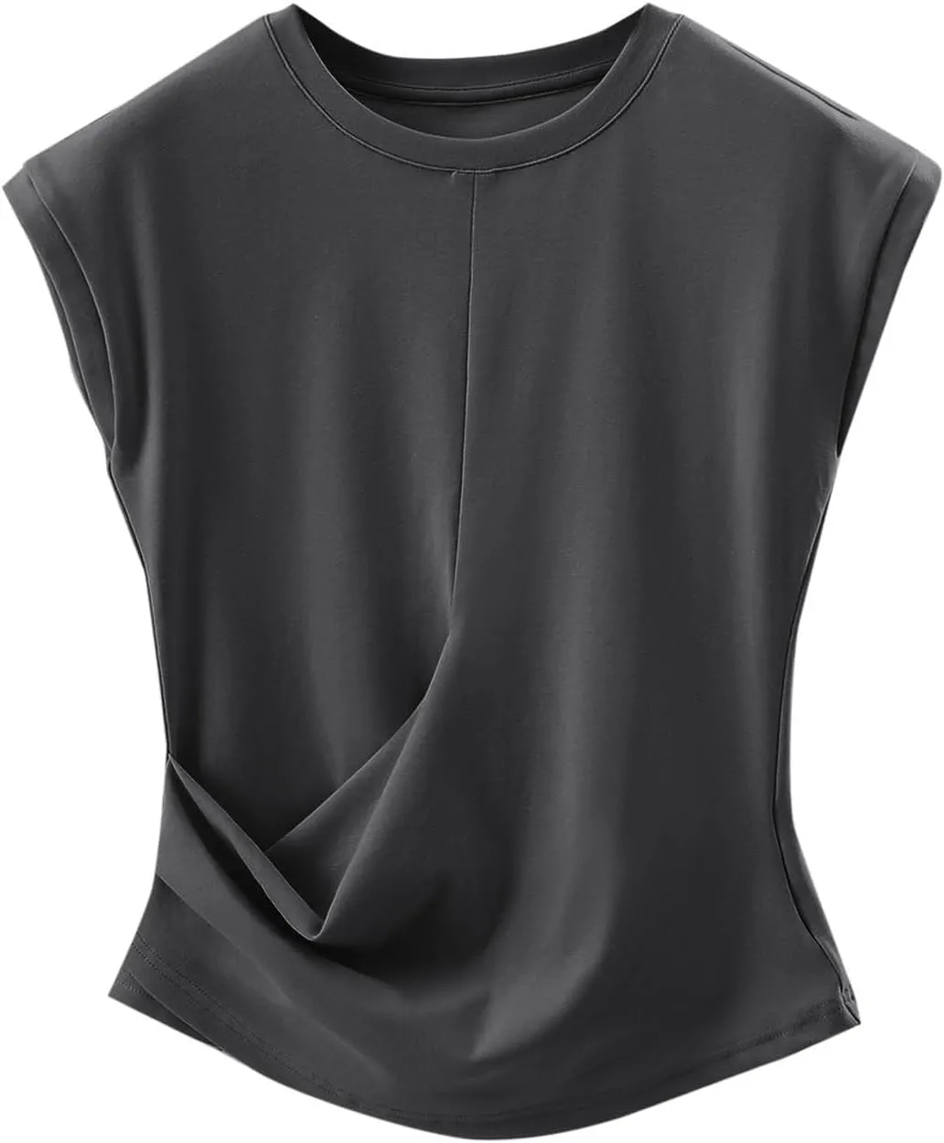 BZGTZT Womens Cap Sleeve T-Shirt Casual Loose Ruched Tank Tops Round Neck Basic Cami Trendy Business Work Tee Blouses