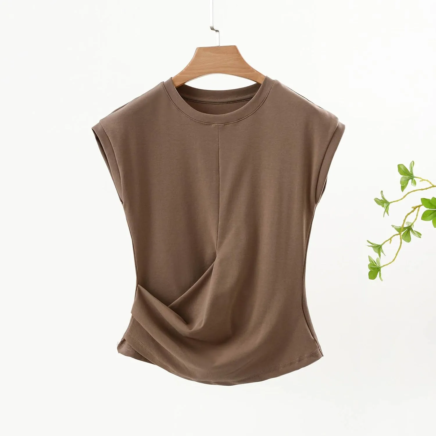 BZGTZT Womens Cap Sleeve T-Shirt Casual Loose Ruched Tank Tops Round Neck Basic Cami Trendy Business Work Tee Blouses