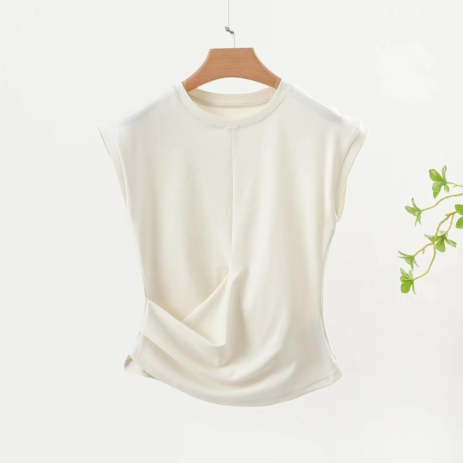 BZGTZT Womens Cap Sleeve T-Shirt Casual Loose Ruched Tank Tops Round Neck Basic Cami Trendy Business Work Tee Blouses