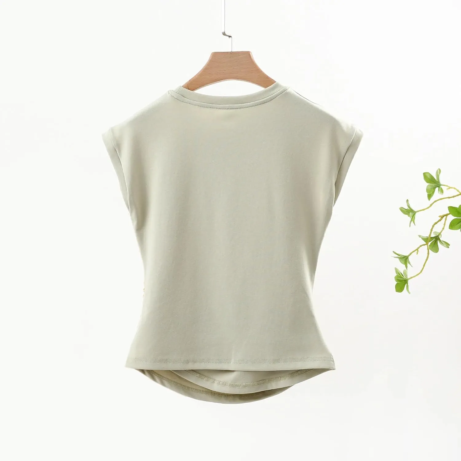 BZGTZT Womens Cap Sleeve T-Shirt Casual Loose Ruched Tank Tops Round Neck Basic Cami Trendy Business Work Tee Blouses